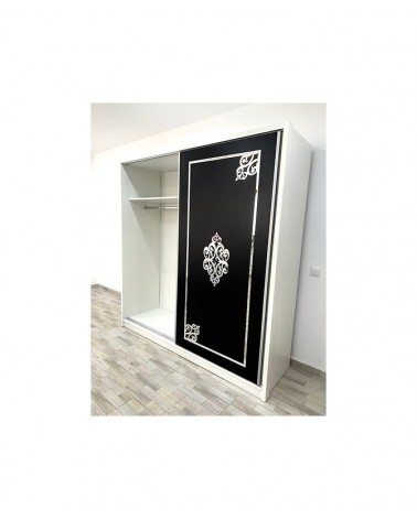 Dulap COD101, Alb/Negru, Pal, Oglinda