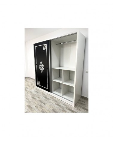 Dulap COD101, Alb/Negru, Pal, Oglinda