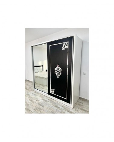 Dulap COD101, Alb/Negru, Pal, Oglinda