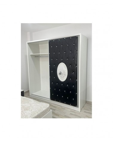 Dulap COD102, Alb/Negru, Pal, Oglinda