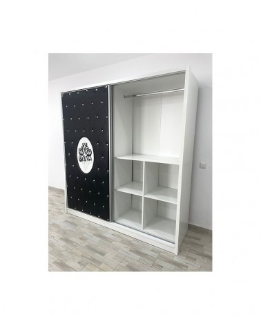 Dulap COD102, Alb/Negru, Pal, Oglinda