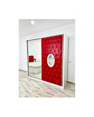 Dulap COD102, Alb/Rosu, Pal, Oglinda