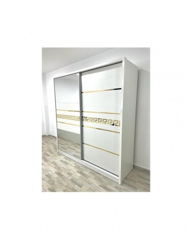 Dulap COD103, Alb/Auriu, Pal, Oglinda