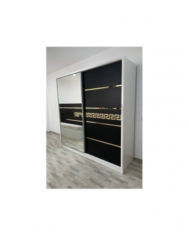 Dulap COD103, Alb/Negru, Pal, Oglinda