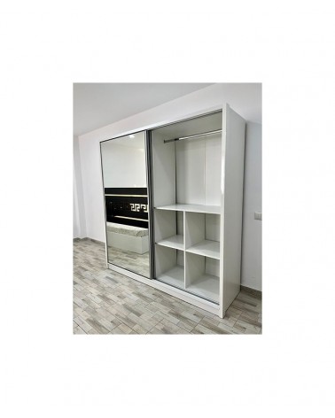 Dulap COD103, Alb/Negru, Pal, Oglinda