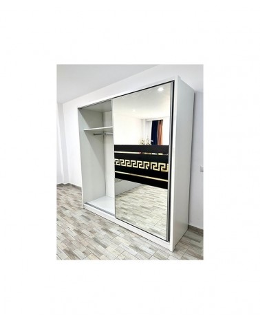 Dulap COD103, Alb/Negru, Pal, Oglinda