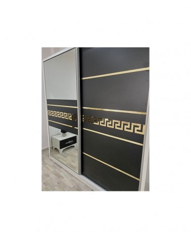 Dulap COD103, Alb/Negru, Pal, Oglinda