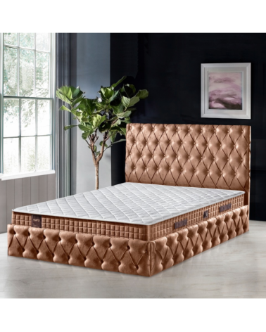 Set Pat Oscar MARO Complet Tapitat Cu Saltea 160x200cm si Somiera Rabatabila