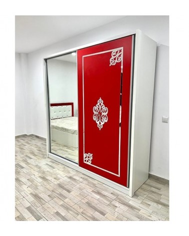 Dulap COD101, Alb/Rosu, Pal, Oglinda