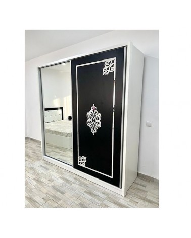 Dulap COD101, Alb/Negru, Pal, Oglinda