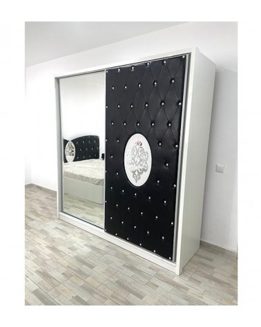 Dulap COD102, Alb/Negru, Pal, Oglinda