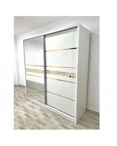 Dulap COD103, Alb/Auriu, Pal, Oglinda