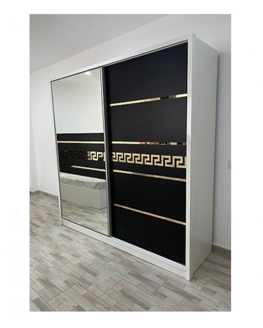 Dulap COD103, Alb/Negru, Pal, Oglinda