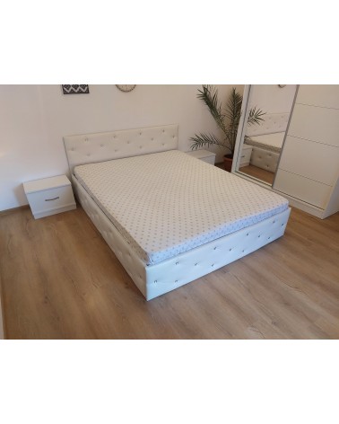 Set Dormitor Milano Alb, 4 Piese, Pat Complet Tapitat Alb 160 X 200, 2Noptiere, Dulap Cu Oglinda 150cm lungime