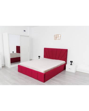 Set Dormitor Valencia, 5 Piese, Pat Complet Tapitat 160 X 200, Comoda, 2Noptiere, Dulap 2u glisante