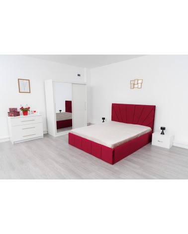 Set Dormitor Valencia, 5 Piese, Pat Complet Tapitat 160 X 200, Comoda, 2Noptiere, Dulap 2u glisante