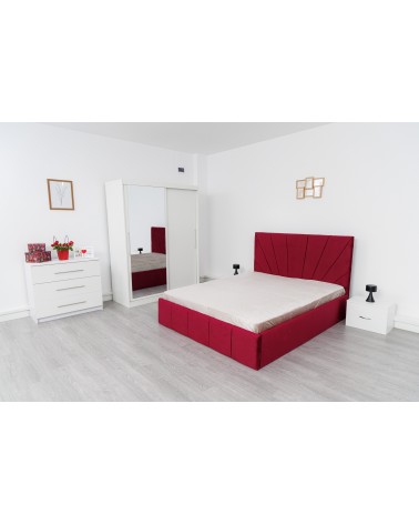 Set Dormitor Valencia, 5 Piese, Pat Complet Tapitat 160 X 200, Comoda, 2Noptiere, Dulap 2u glisante