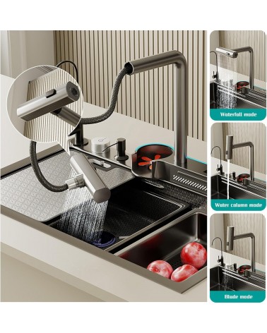 Chiuveta Multifunctionala Bucatarie W2, Toate Accesoriile incluse, Doua Functii Cascada, Gold, 75x46 cm