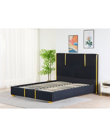 Pat LB-215 Complet Tapitat Catifea 160x200cm, cu iluminare LED integrata, modern, somiera si saltea inclusa