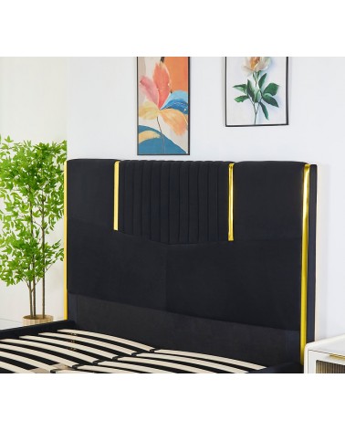 Pat LB-215 Complet Tapitat Catifea 160x200cm, cu iluminare LED integrata, modern, somiera si saltea inclusa