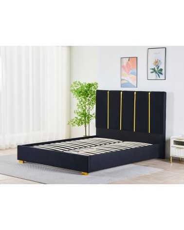 Pat LB-214 Complet Tapitat Catifea 160x200cm, cu iluminare LED integrata, modern, somiera si saltea inclusa