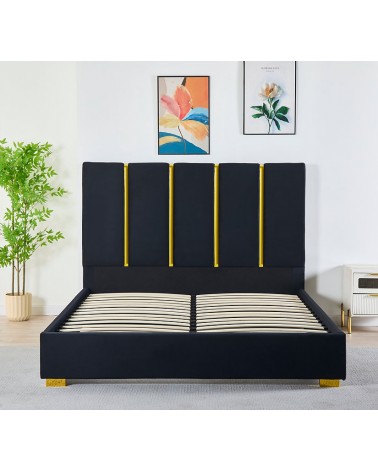 Pat LB-214 Complet Tapitat Catifea 160x200cm, cu iluminare LED integrata, modern, somiera si saltea inclusa