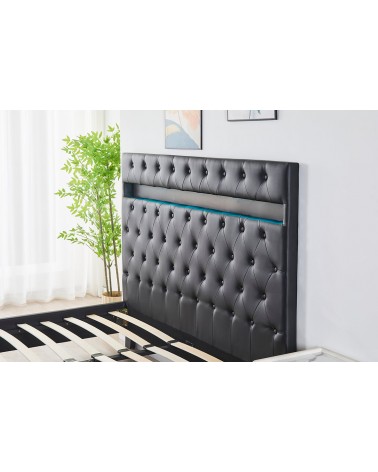 Pat COD FB-18 Complet Tapitat Catifea 160x200cm, cu iluminare LED integrata, modern, somiera si saltea inclusa