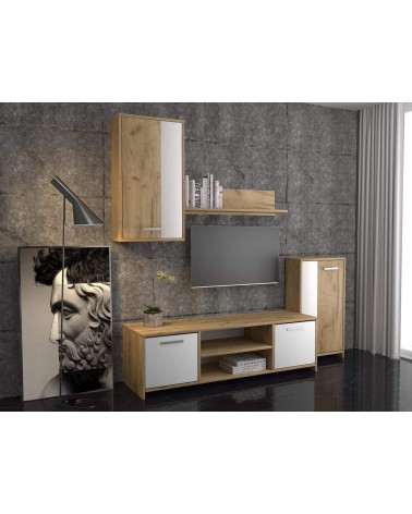 Mobilier living MAKAZA II, Stejar/Alb, PAL, 190x120x40 cm