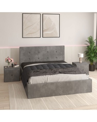 Set Pat Filip Complet Tapitat 160x200cm Cu Saltea 20cm Grosime Si 2 Noptiere Tapitate