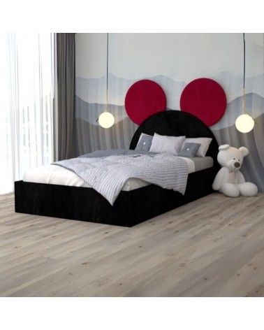 Pat Tapitat Mickey 3 Negru/Rosu 140x200cm + Saltea 20cm Grosime