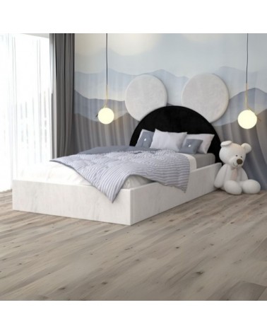 Pat Tapitat Mickey 7 Alb/Negru 140x200cm + Saltea 20cm Grosime