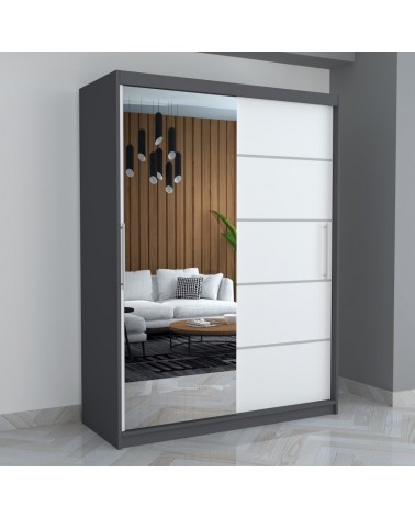 Dulap A03 Gri/Alb cu Oglinda, 150cm Lungime