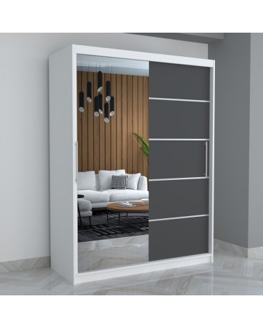 Dulap A02 Gri/Alb cu Oglinda, 150cm Lungime