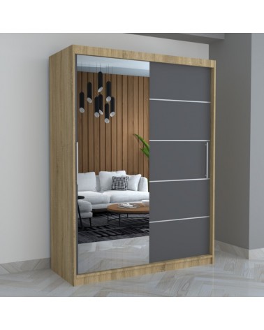 Dulap A04 Sonoma/Gri cu Oglinda, 150cm Lungime