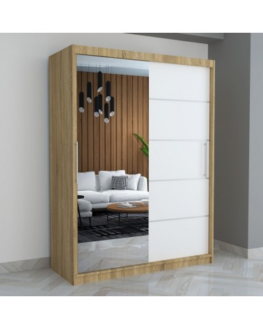 Dulap A06 Sonoma/Alb cu Oglinda, 150cm Lungime