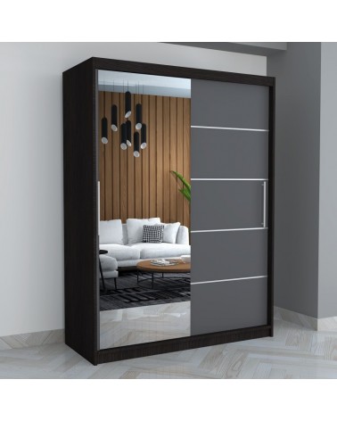 Dulap A08 Wenge/Gri cu Oglinda, 150cm Lungime