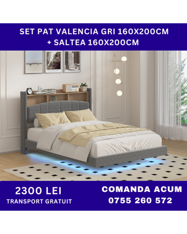 Set Pat Valencia Gri Cu Saltea 160x200cm 20cm grosime