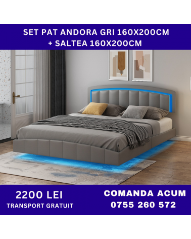 Set Pat Andorra Gri Cu Saltea 160x200cm 20cm grosime