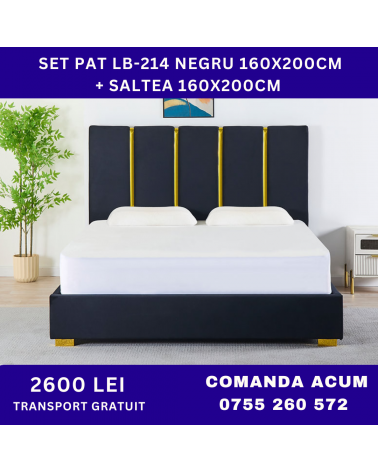 Set Pat LB-214 Negru Cu Saltea 160x200cm 20cm grosime