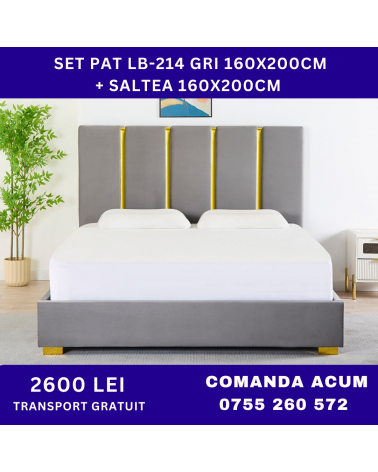 Set Pat LB-214 GRI Cu Saltea 160x200cm 20cm grosime