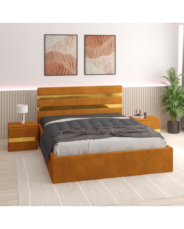 Set Pat Clio Complet Tapitat 160x200cm Cu Saltea 20cm Grosime Si 2 Noptiere Tapitate