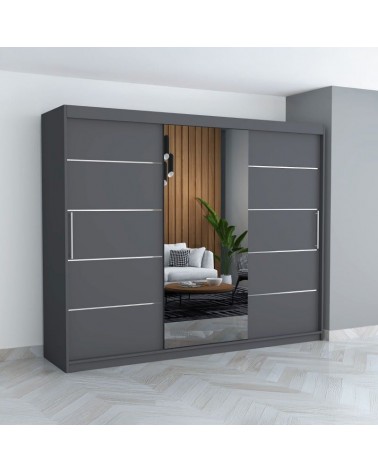 Dressing David Gri Cu Oglinda, Înălțime 208 cm , Latime 250 cm , Adâncime , 60 cm