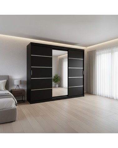 Dressing David Negru Cu Oglinda, Înălțime 208 cm , Latime 250 cm , Adâncime , 60 cm