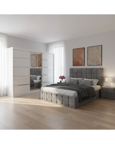 Set Dormitor David Alb cu Pat Any03 Gri + Saltea 160x200cm