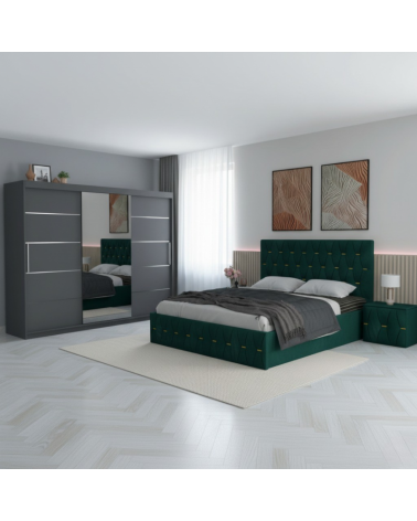 Set Dormitor David Gri cu Pat Eric Verde + Saltea 160x200cm