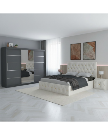 Set Dormitor David Gri cu Pat Eric Alb + Saltea 160x200cm