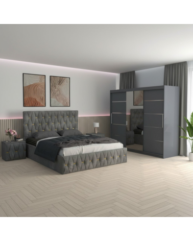 Set Dormitor David Gri cu Pat Eric Gri + Saltea 160x200cm