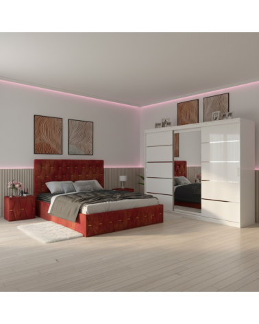 Set Dormitor David Alb cu Pat Eric Rosu  + Saltea 160x200cm
