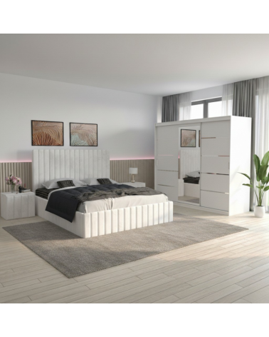 Set Dormitor David Alb cu Pat Luca Alb + Saltea 160x200cm