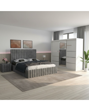 Set Dormitor David Alb cu Pat Luca Gri  + Saltea 160x200cm